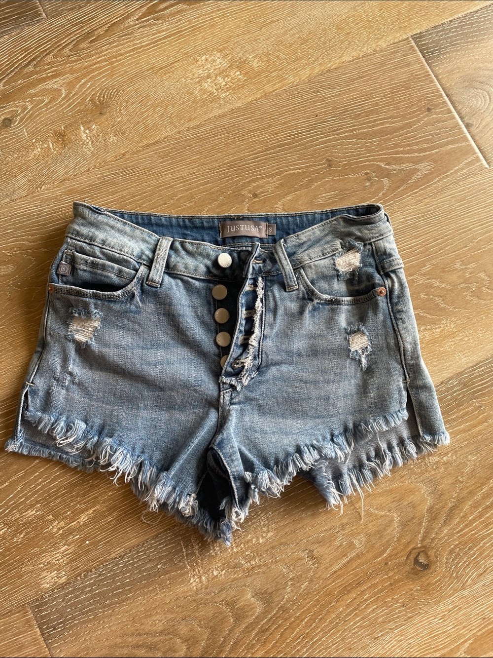 Just USA Light Blue Distressed Denim Shorts